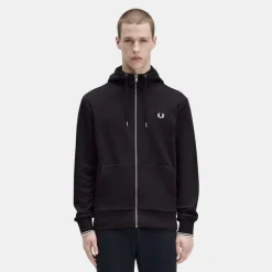 Fred Perry Hooded Zip Through Sweatshirt Black