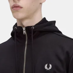 Fred Perry Hooded Zip Through Sweatshirt Black