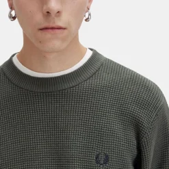 Fred Perry Jersey Waffle Stitch Jumper Field Green