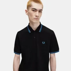 Fred Perry M12 Twin Tipped Shirt Black Sky Runaway & Bay Ocean