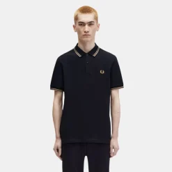 Fred Perry M3600 Twin Tipped Shirt Black & Metallic 1964 Gold
