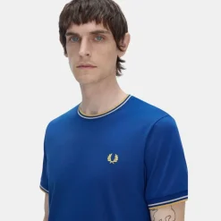 Fred Perry T-Shirt Twin Tipped Shaded Cobalt & Oatmeal