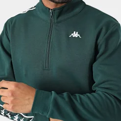 Kappa 222 Banda Pepitagt Sweatshirt Graphiktape Green Dark Black Lochn
