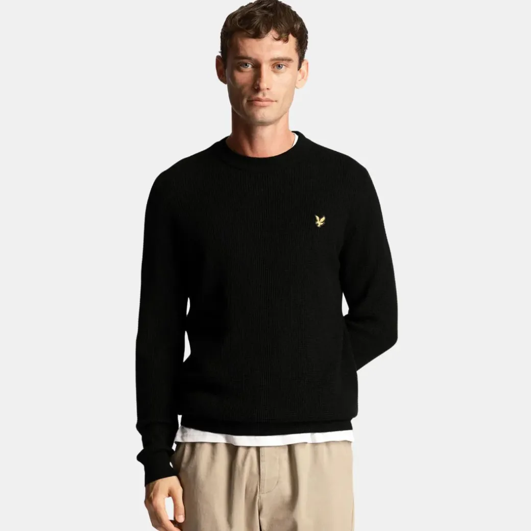 Lyle & Scott Grid Knit Crew Neck Jumper Jet Black