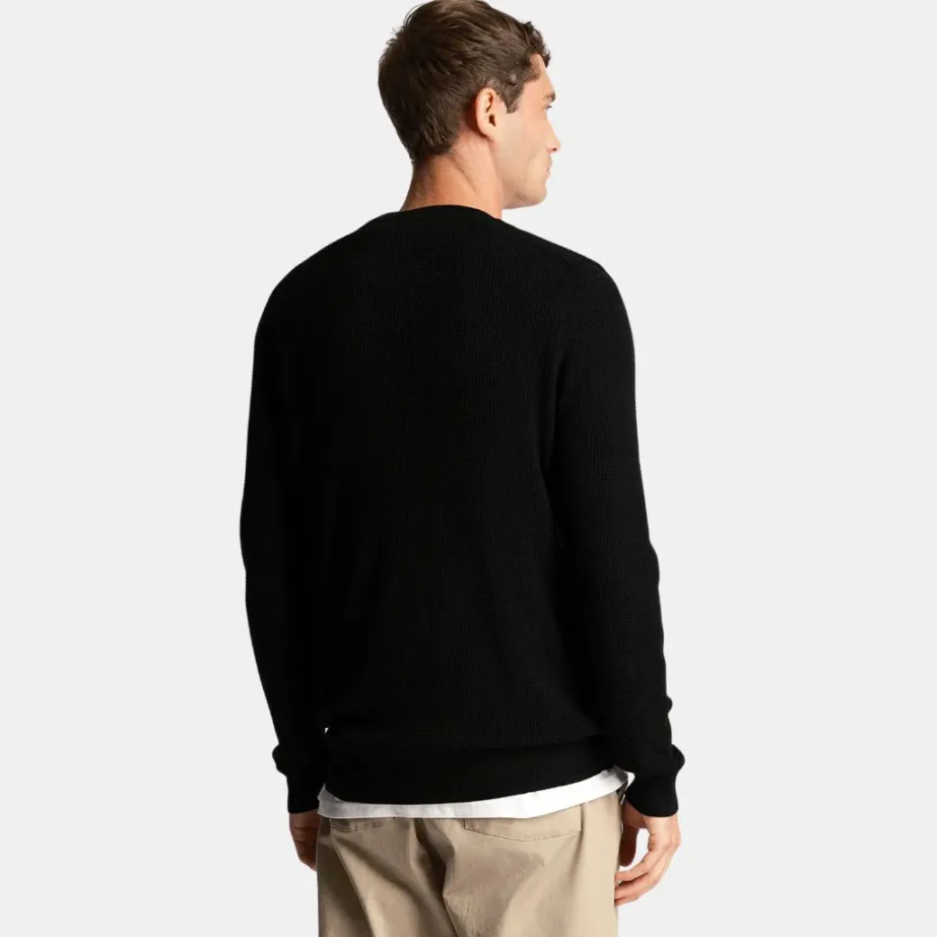 Lyle & Scott Grid Knit Crew Neck Jumper Jet Black