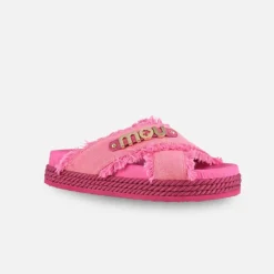 Mou Eva Sandal Criss Cross Rope Sandal Recycled Canvas Fuxia