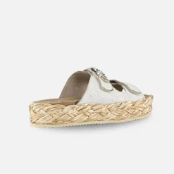 Mou Raffia Braid Sandal Leather Upper Crackled White
