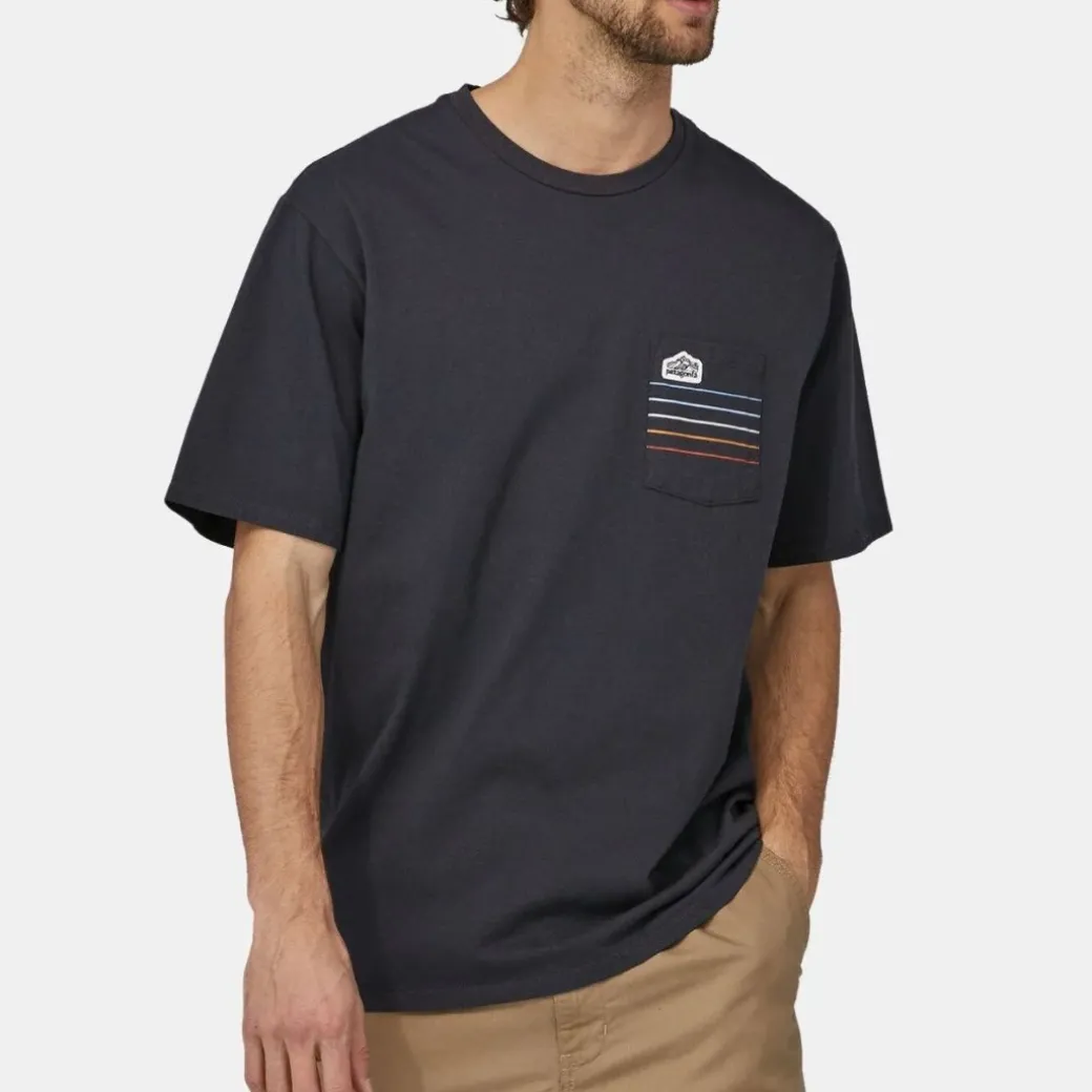 Patagonia Men's Line Logo Ridge Stripe Organic Pocket T-Shirt Black