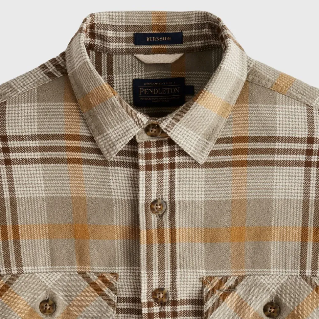 Pendleton Burnside Shirt Tan Brown Grey Plaid