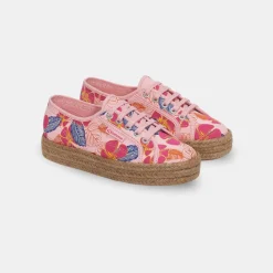 Superga Women's 2730 Rope Hibiscus Flower Print Pink Fuchsia