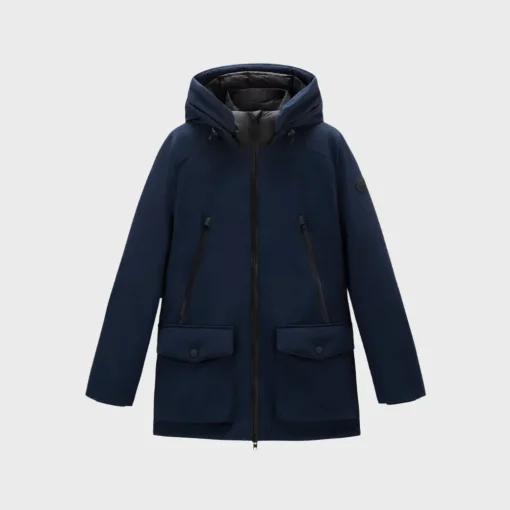 Woolrich Men's Parka In Tech Softshell Melton Blue